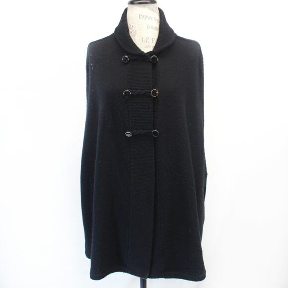 A.P.C. & Vanessa Seward Black Wool Sweater Cardigan Poncho Button Old Money S - Picture 2 of 7